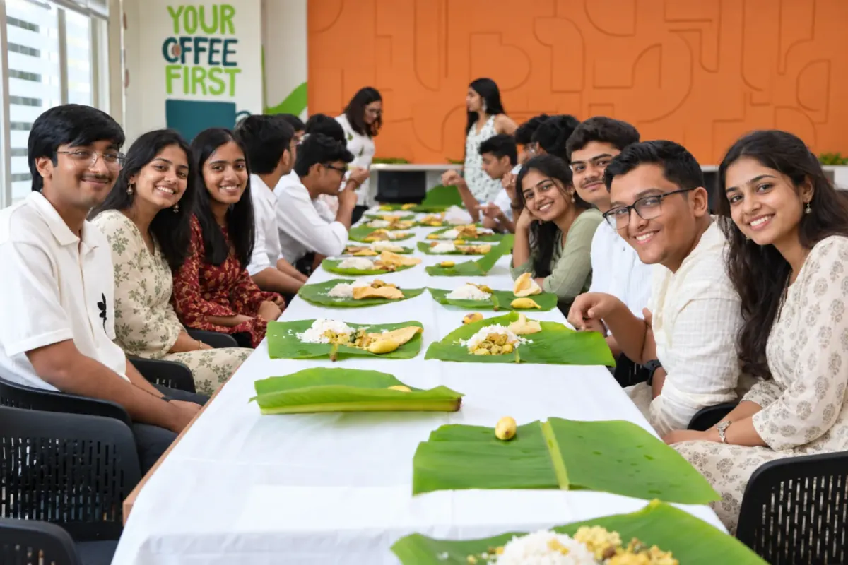 Shared lunch with additional women students; AI-edited photograph