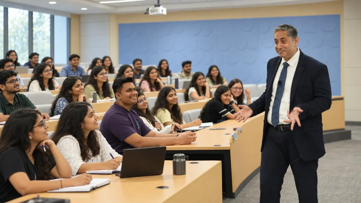 Practitioner teaching a classroom; AI-edited illustrative photograph